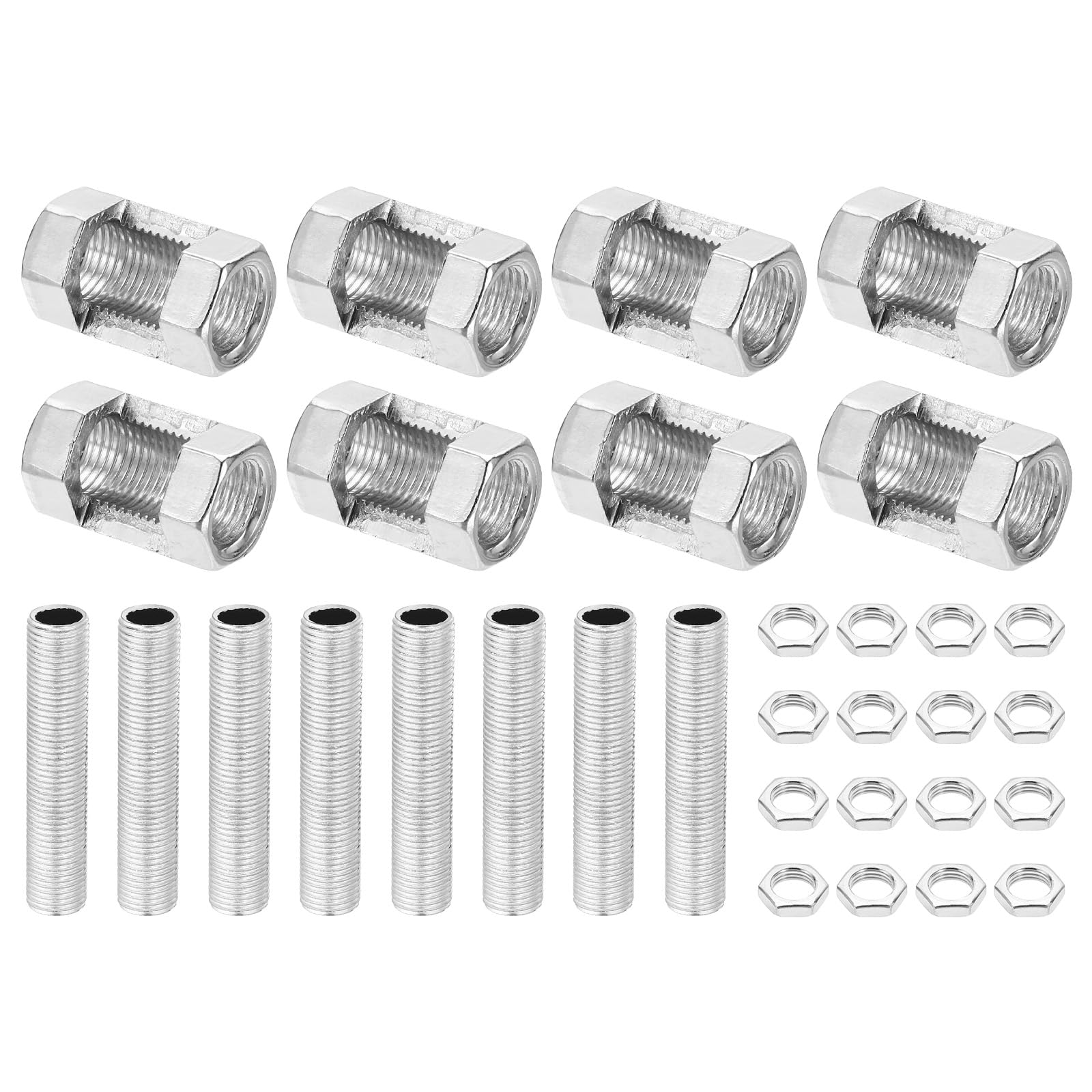 PATIKIL M10 Fine Thread Lamp Pipe Repair Kits, 32 Pcs M10×25 Metal Hexagon Open Coupling Nut with Threaded Pipe and Hex Nut for Light Extension Rod