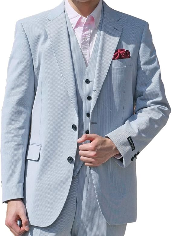 Amazon Co Jp Stanley Blackerの春夏段返り3つボタン ジャケット コードレーン サックスブルー 6385 服 ファッション小物