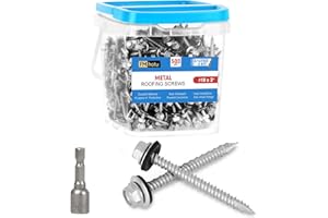 FMhotu Metal Roofing Screws #10×2Inch, 500-PCS, Hex Head Rustpert Coating Sheet Metal to Wood Siding Screw with EPDM Rubber W