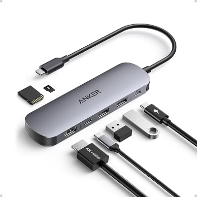 Anker USB C Hub 7 em 1 Hub, Adaptador Multiportas Tipo C, Divisor USB HDMI 4K a 60 Hz, Potência Máxima de 100W, 3 portas de dados USB A e USB-C 3.0, Cartão SD/TF, Tipo C (carregador não incluído)