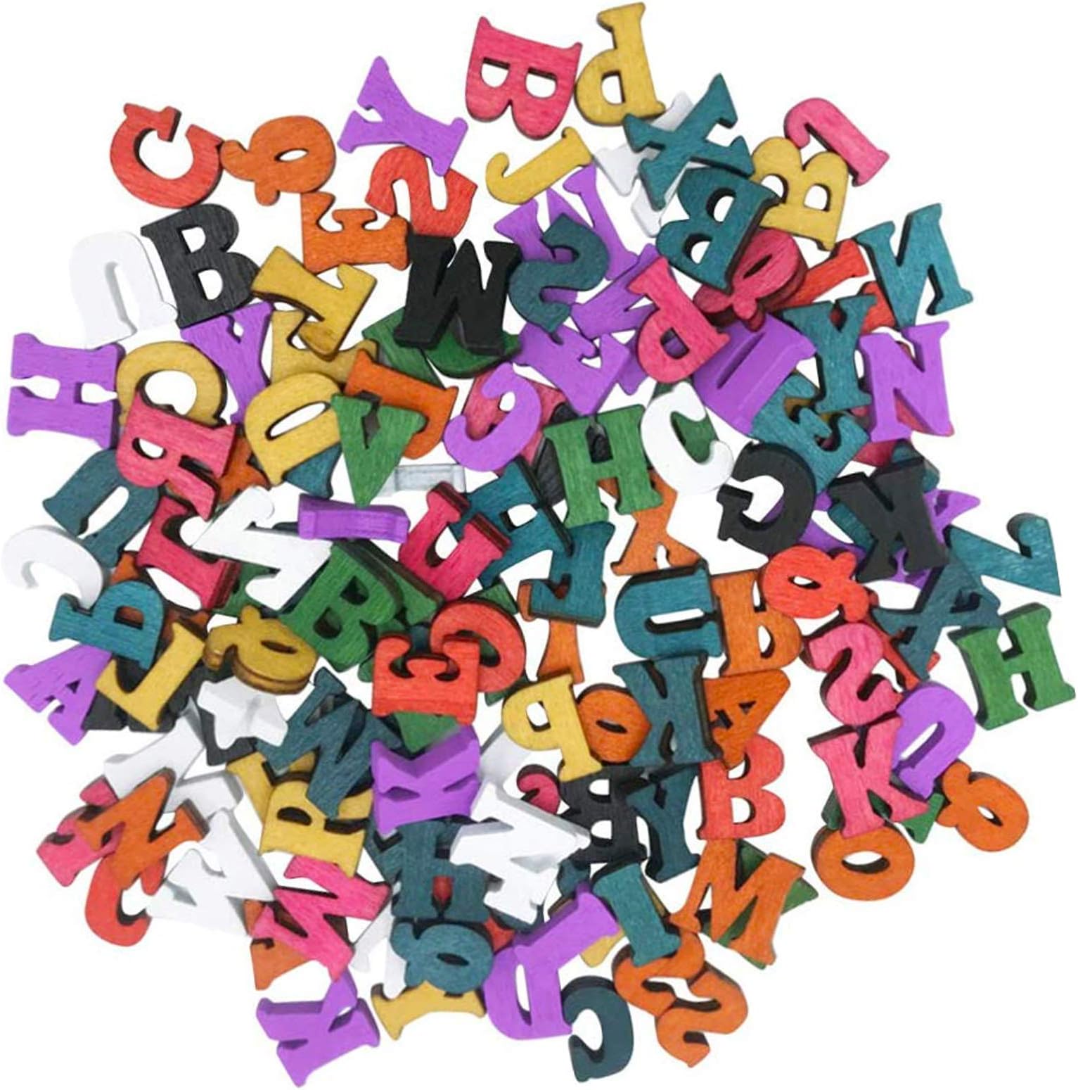 KanDery 200PCS Wooden Alphabet Letters Embellishments for Scrapbooking Wedding Party Christmas DIY Decorations, Flatback Wood Letters Buttons for Sewing Crafts DIY