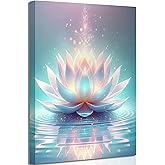 Zen Canvas Wall Art White and Blue Lotus Flower Bloom in Water Picture Yoga Spa Meditation Spiritual Room Wall Decor Poster Print Artwork for Bathroom Bedroom Office Yoga Room Home Decoration