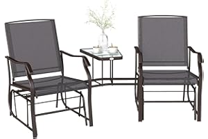 Outsunny Outdoor Glider Chairs with Coffee Table, Patio 2-Seat Rocking Chair Swing Loveseat with Breathable Sling for Backyard, Garden, and Porch, Gray