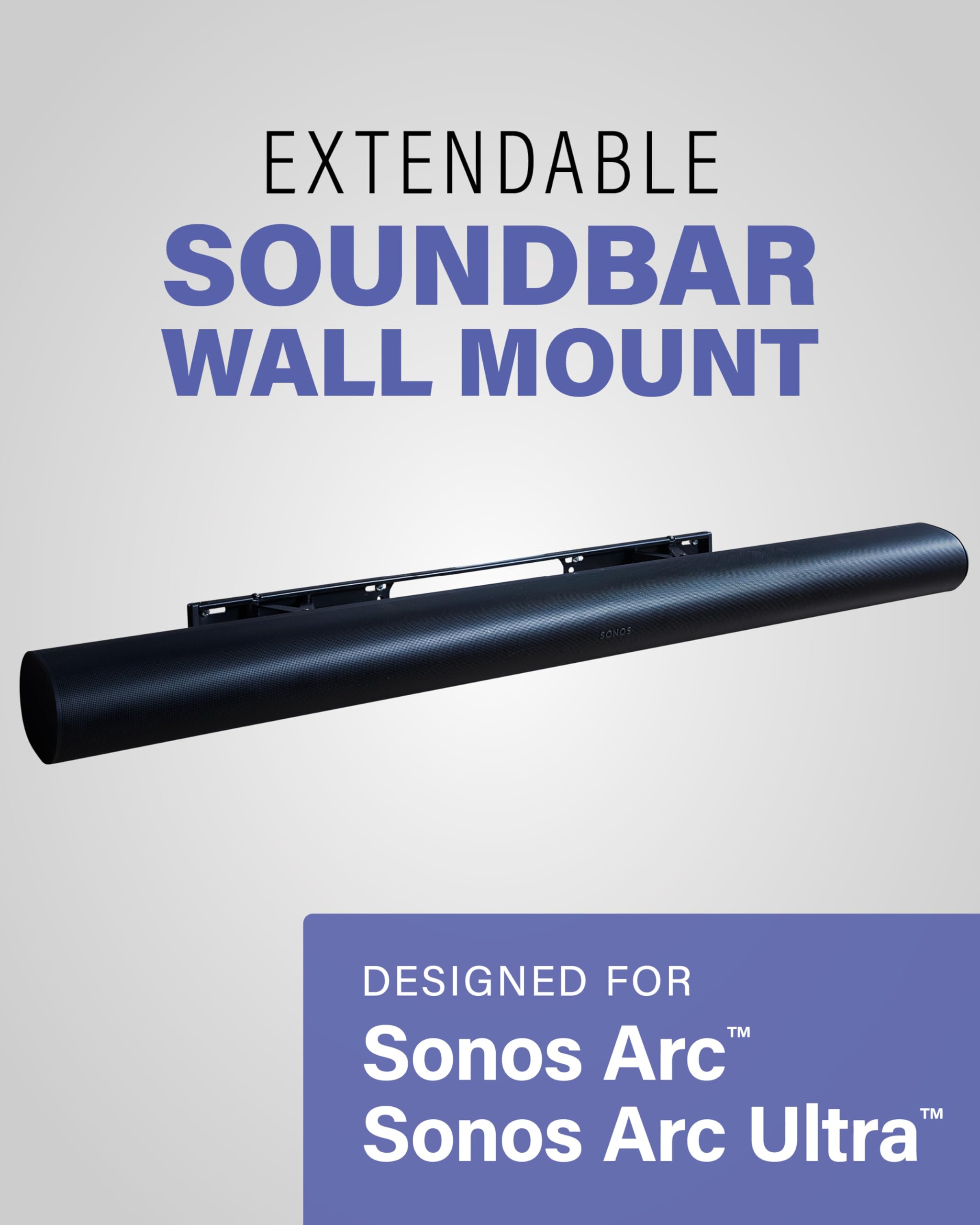 SANUS Extendable Soundbar Wall Mount for Sonos Arc & Sonos Arc Ultra Soundbar – 5” Depth Adjustment Optimized for Dolby Atmos - Black Speaker Mount