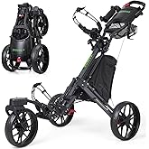 EASEGO Golf Push Cart 3 Wheel : 360° Swivel Front Wheels with Phone Holder/Cup Holder/Umbrella Holder/Foot Brake Quick Fold Golf Walking Push Pull Carts All-Terrain Golf Caddy Carts