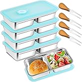 GRETJOB 4 Pack Grab and Go Stainless Steel Double Compartment Snack Containers with Leakproof Lids, Stainless Steel Snack Containers, Dual Compartment Bento Box for Travel, Camping & Lunch Prep