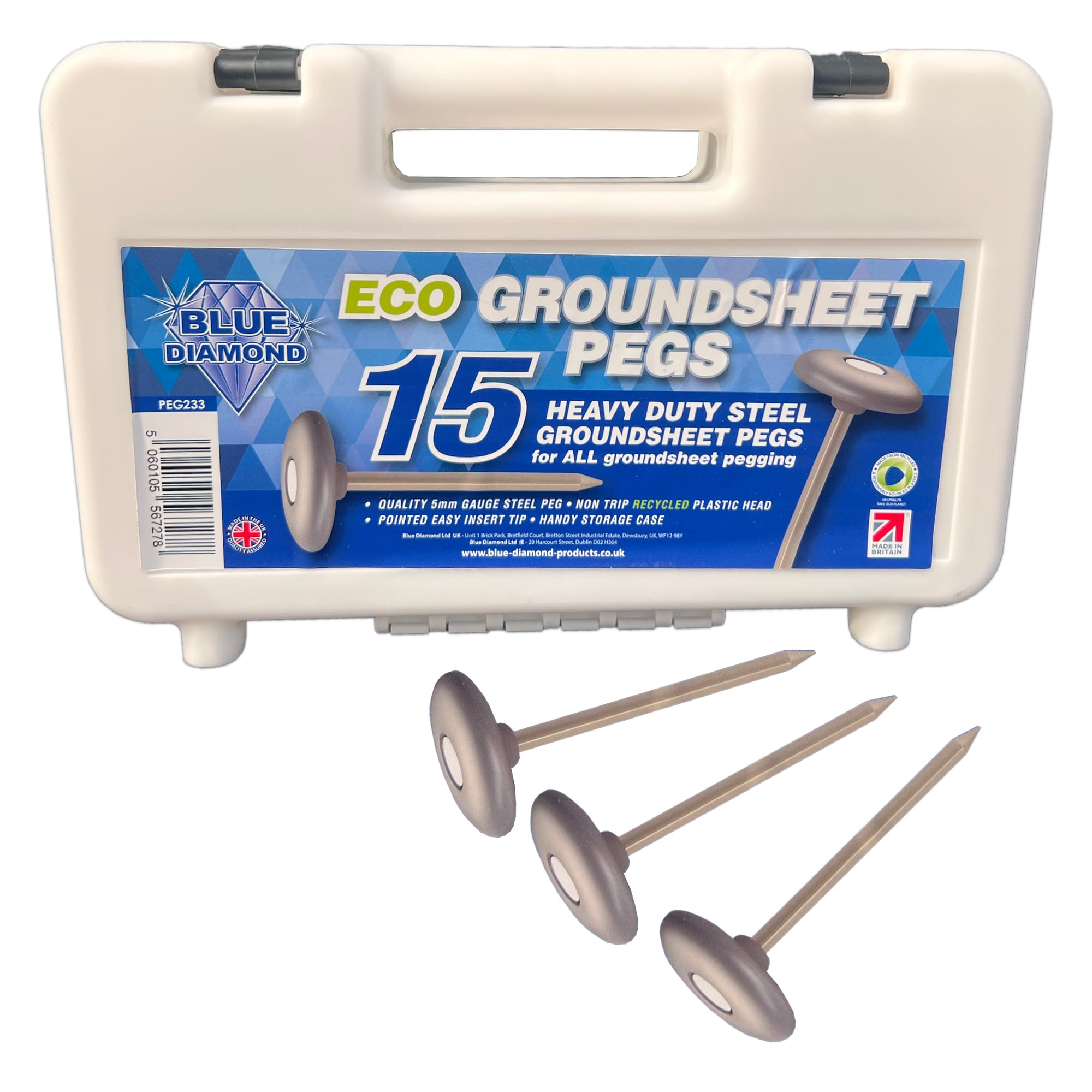 Blue Diamond Heavy Duty Steel Metal Tent Awning Groundsheet Pegs- Box Of 15