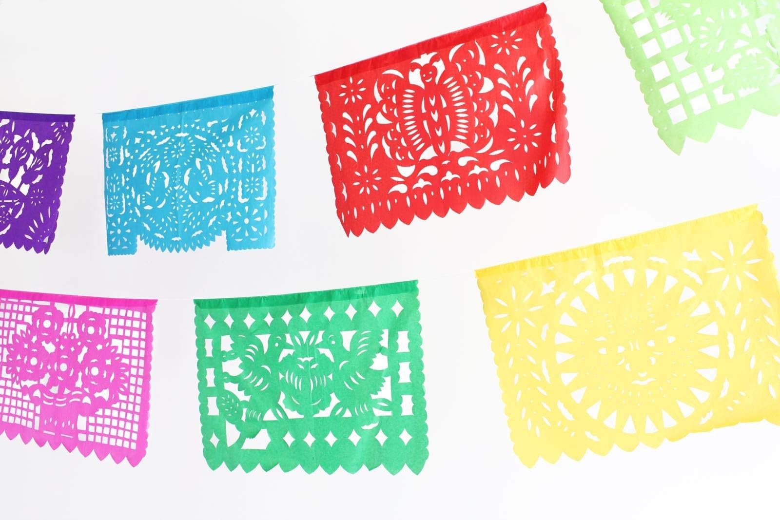 Mexican Paper Picado Banner MULTICOLOR LARGE PAPER 18' feet long Bunting by MesaChic