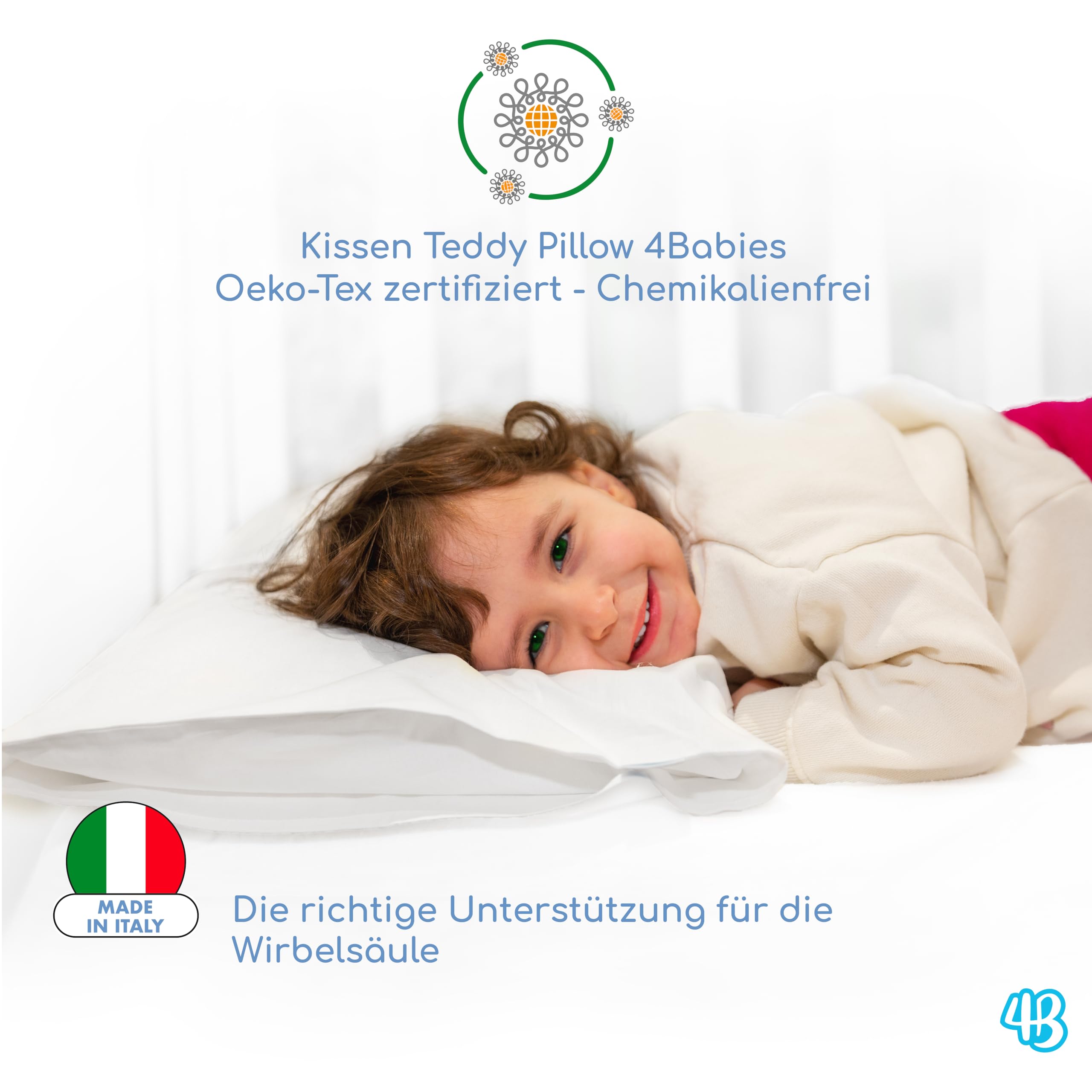 4BABIES - kinderkopfkissen 40x60, Baby Kissen ab 1 Jahr Atmungsaktiv, Antiallergisch mit Futter 100% italienische Baumwolle, Hypoallergen, Milbendicht 2