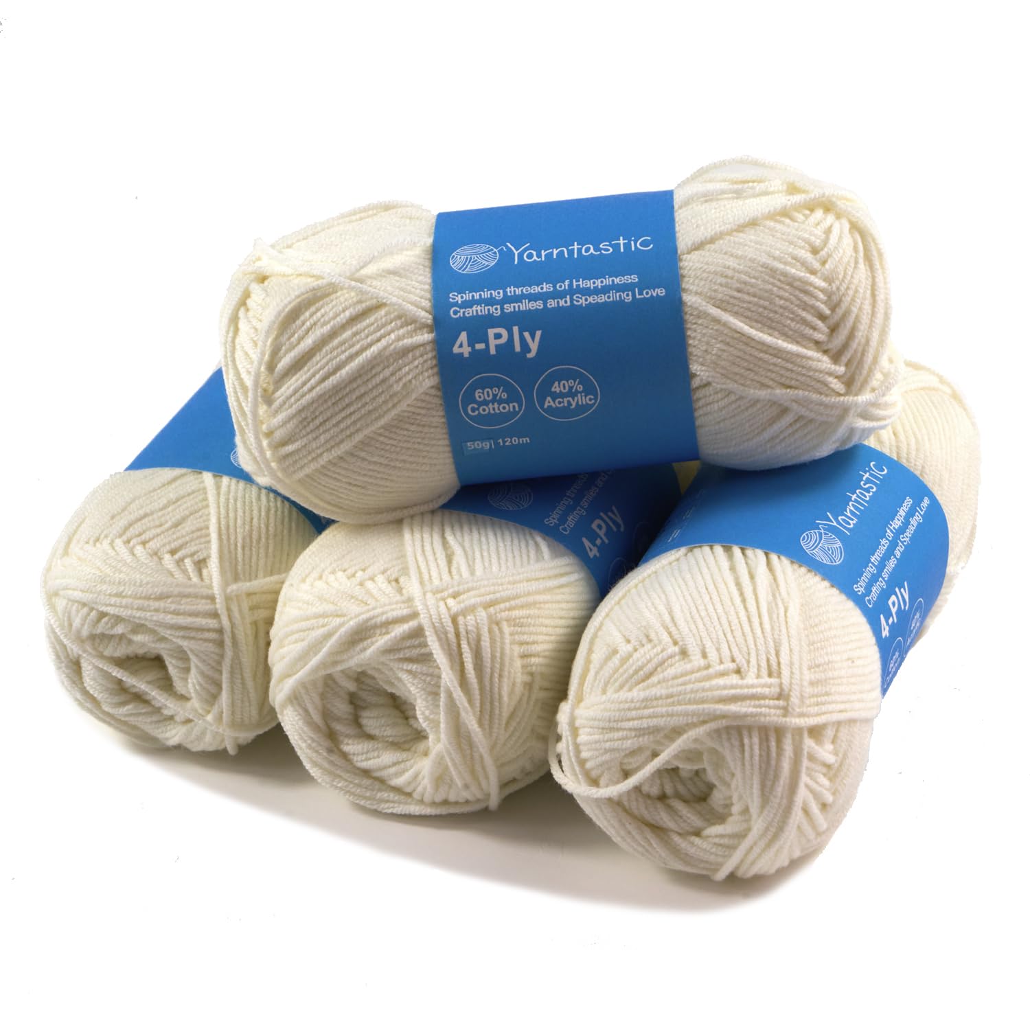 Yarntastic 50g x 4 Balls in a Pack, 4 Ply Yarn, 16 Wraps per inch (About 2.5cm), 60% Cotton 40% Acrylic Blended, 43 Colour Choices; for Knitting, Crochet, Amigurumi, Baby Blanket, Clothing and Others