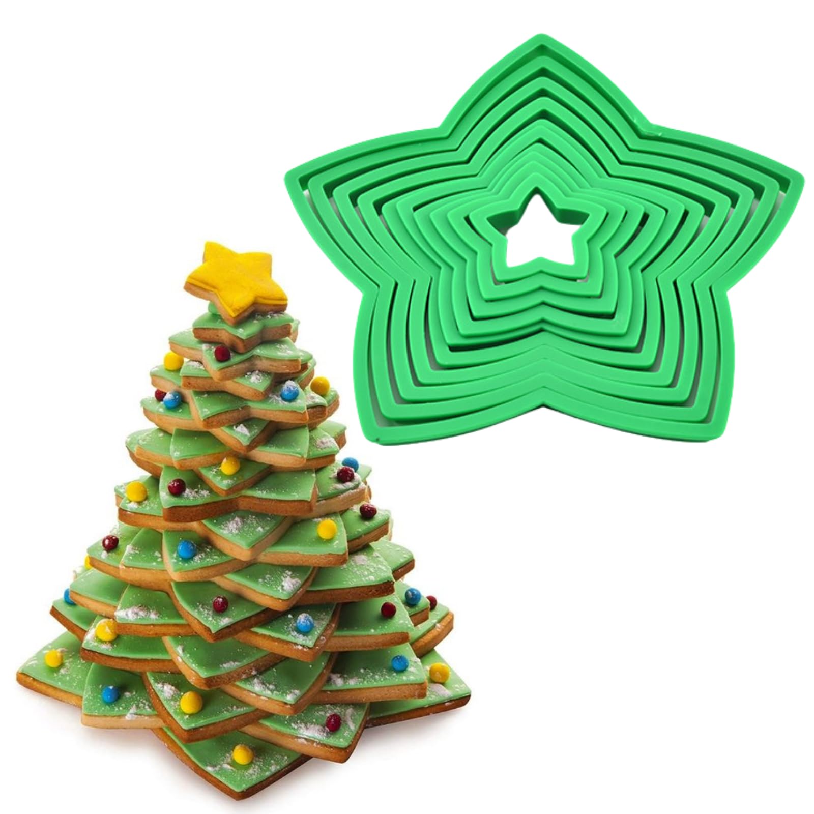 PTaizjjz 3D Christmas Tree Cookie Cutter Set,10PCS Star Cookie Cutters Assorted Sizes Plastic Star Shapes Biscuit Pastry Molds for Christmas Tree Gift Cookie Tower