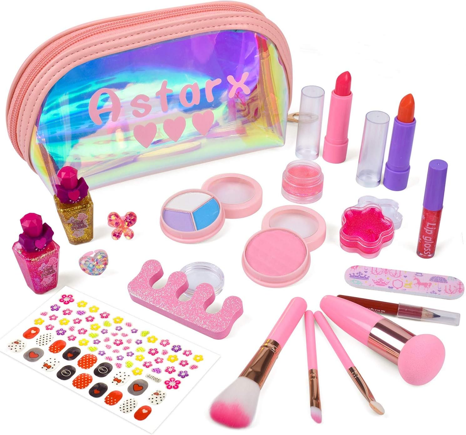 Bakeling Real Kids Makeup Set, 21 PCS Washable Makeup Kit for Girls with Portable Flash Bag for Cosplay Halloween Christmas Birthday Party