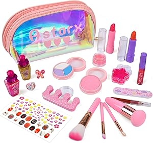 Bakeling Real Kids Makeup Set, 21 PCS Washable Makeup Kit for Girls with Portable Flash Bag for Cosplay Halloween Christmas Birthday Party