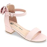 Vonair Girls Sandals Low Heels Ankle Strap Cute Heart Bow Design Flower Girls Wedding Party Dress Shoes for Little Big Kid