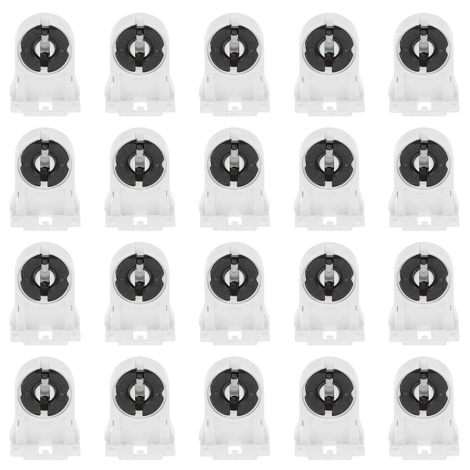 Photo 1 of PATIKIL T8 Lamp Holder, 20pcs Non-shunted Tombstone Light Socket G13 Base for LED Integrated Fluorescent Tube Replacements, White Black
