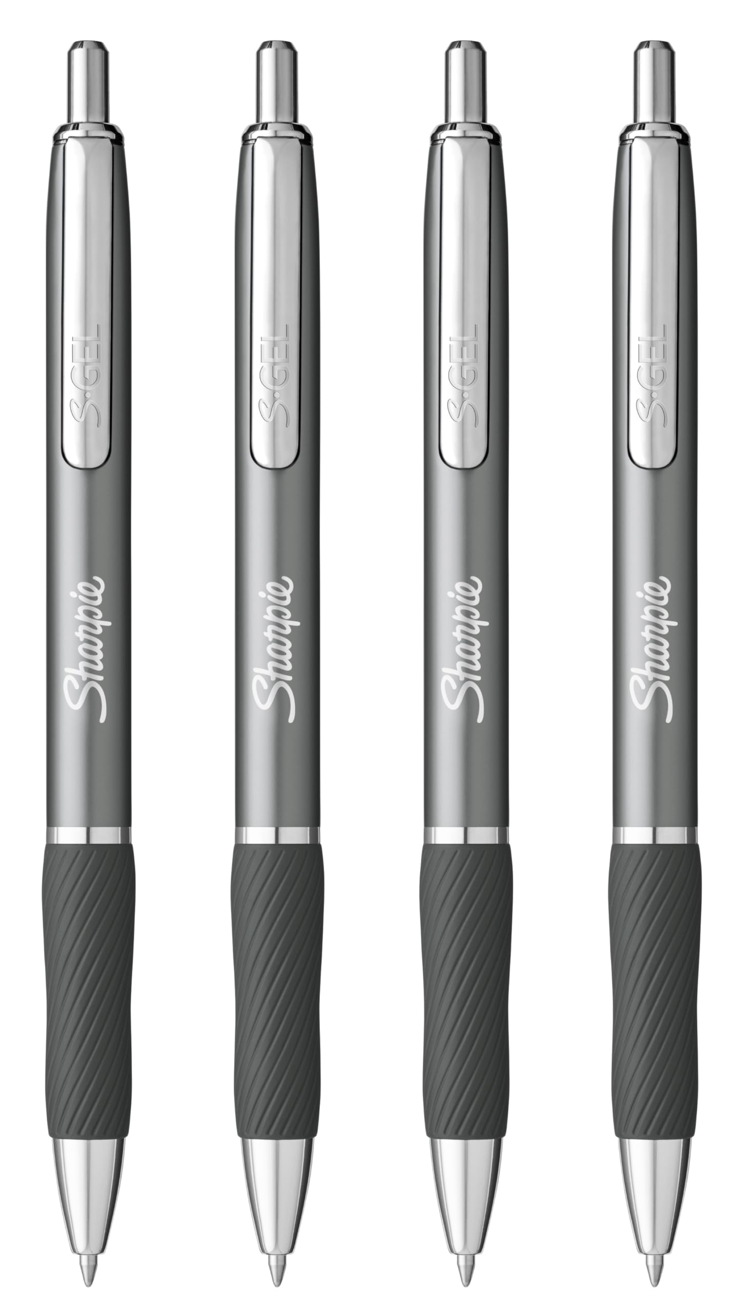 Sharpie S-Gel Pens | Medium Point 0.7mm | Black Ink | Pack of 4 | Metal Barrel Retractable Gel Pens | Steel Gunmetal Grey