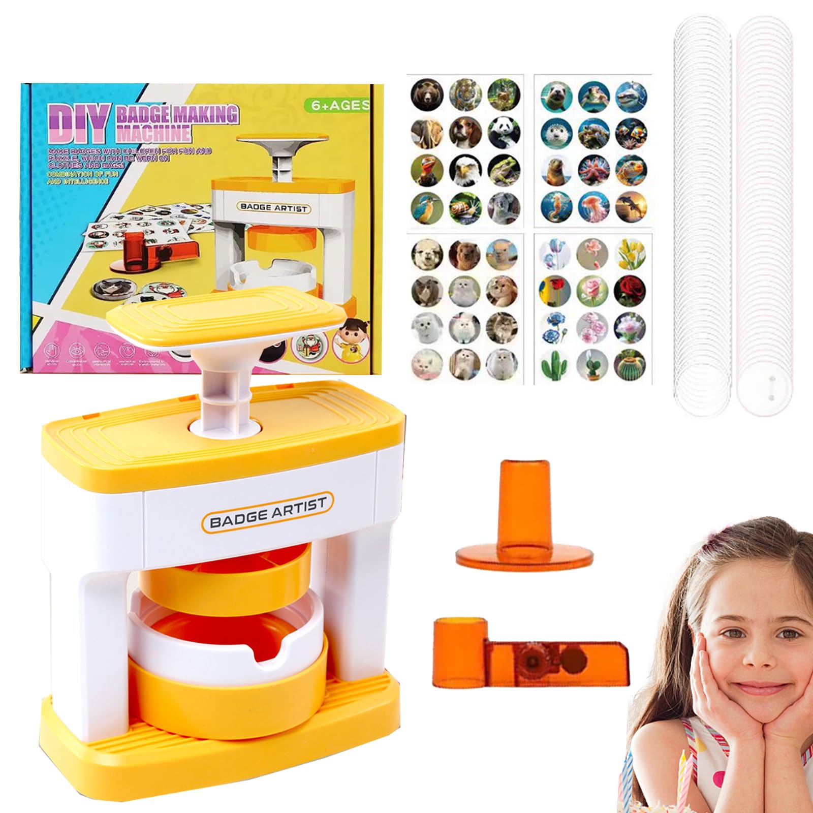 Button Maker, 55mm Badge Maker DIY Button Makers PinMaker with 48 Pattern Papers and 48 Badges DIY Buttons Press Machine Kids' DIY Gifts
