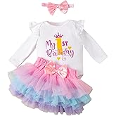 Winmany Baby Girl 1st Birthday TuTu Skirt Set Long Sleeve Romper First Birthday Smash Cake Outfits Party Dress Set