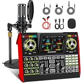 Podcast Equipment Bundle with Live Sound Card Audio Mixer, 3.5mm Condenser Microphone for PC/Phone Streaming and Singing, Podcast Microphone Bundle with Voice Changer sound board