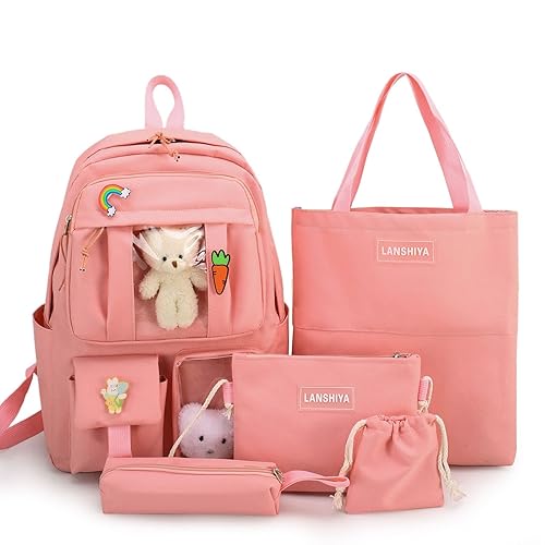 YGYCF Kawaii Backpack 5Pcs Set for Student with Cute Bear