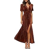 Sissyaki Women's Retro V-Neck Velvet Maxi Dress Wedding Guest Formal Party Long Dresses