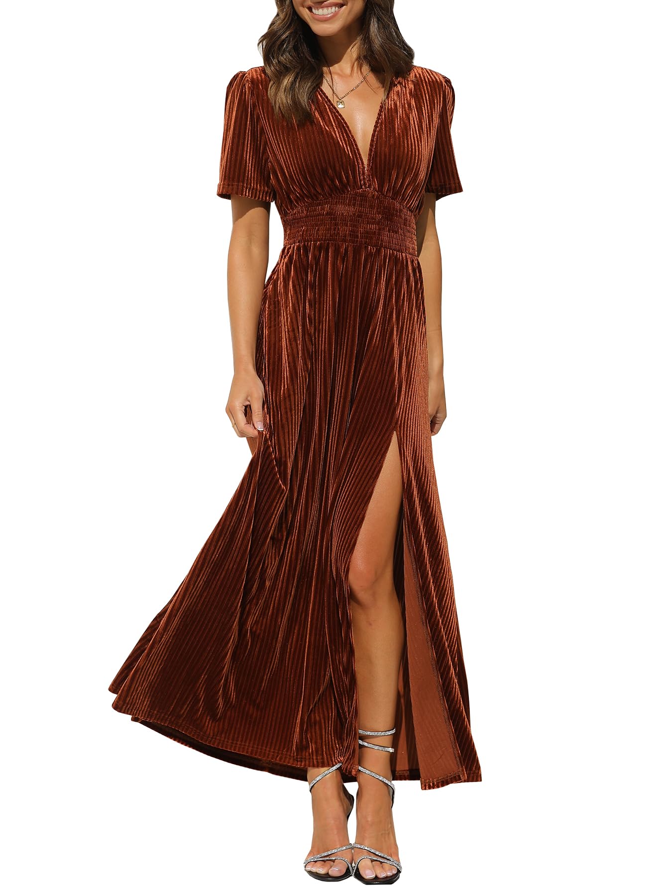 Ever-Pretty Women's Retro V-Neck Wrap Velvet Maxi Dress – Plus Size Formal Evening Gown 2 thumbnail image