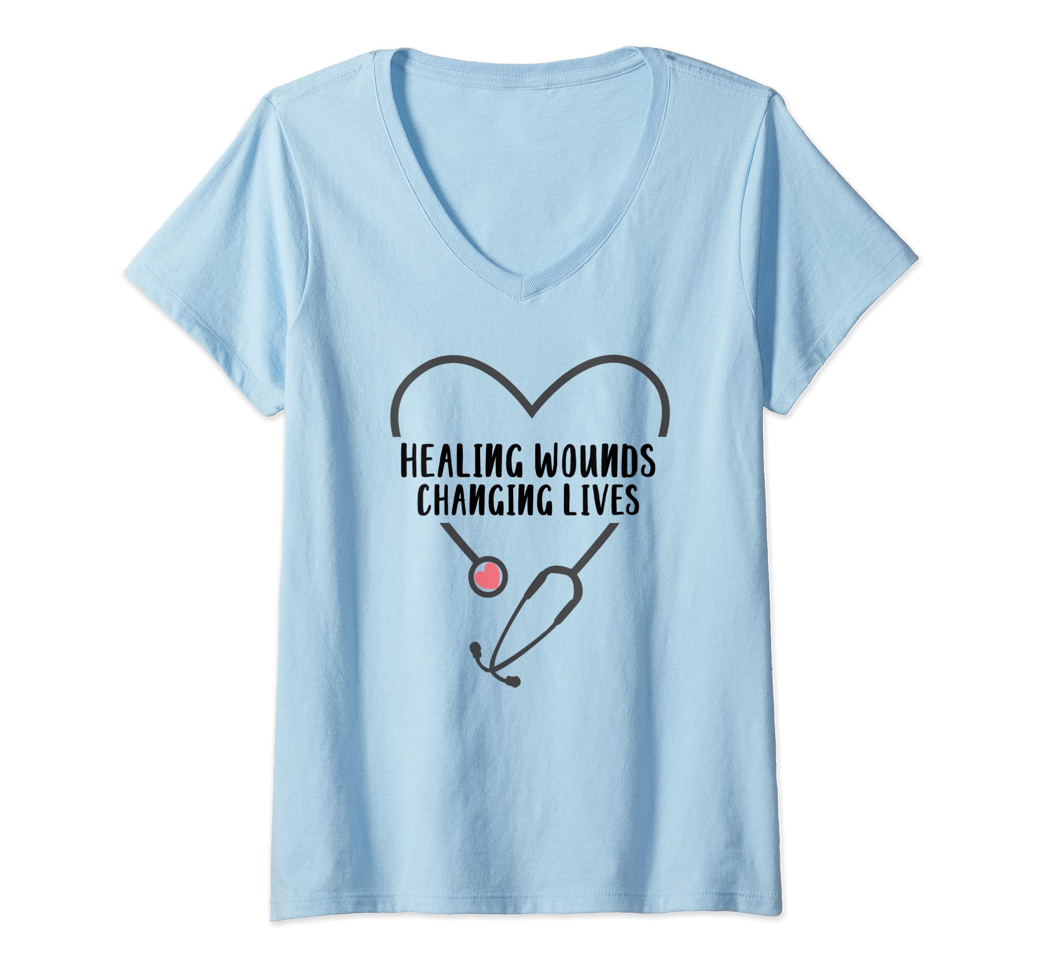 Womens RN Wound Care Nurse Healing Wounds Changing Lives V-Neck T-Shirt