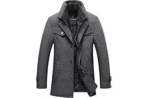 chouyatou Men's Gentle Layered Collar Single Breasted Quilted Lined Wool Blend Pea Coats