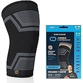 Copper Compression PowerKnit Knee Sleeve- Copper Stabilizer Support Brace for Meniscus Tear, ACL, MCL, Arthritis, Joint Pain Relief, Running, Sports, Hiking- Men & Women- Fits Right/Left - S/M