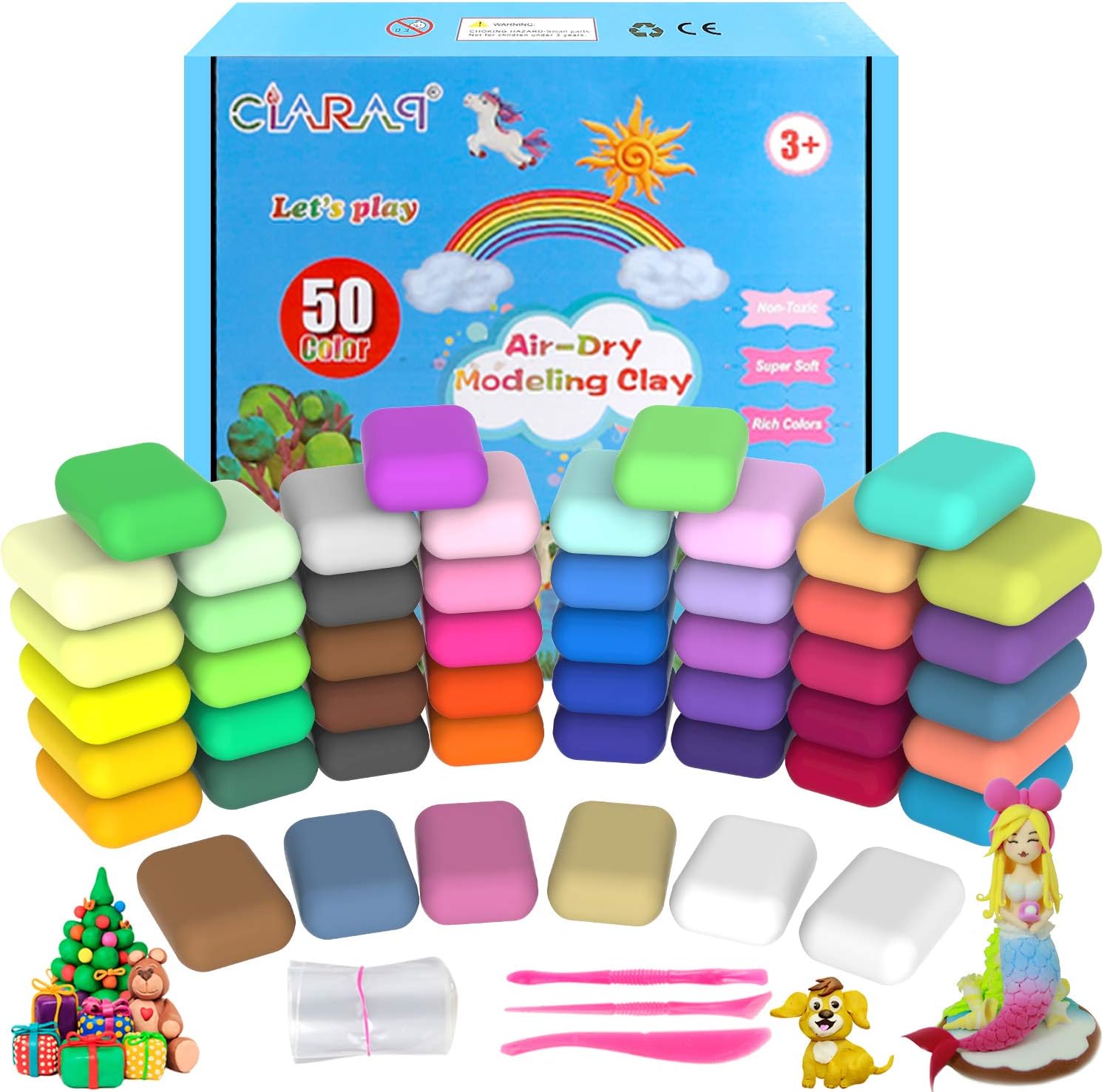 Air Dry Clay, 50 Colors Magic Modelling Clay, Safe and Non-Toxic, Ultra Light Clay with Sculpting Tools