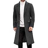 COOFANDY Mens Trench Coat Long Casual Single Brested Overcoat Winter Notched Collar Wool Blend Pea coat With Pockets