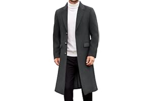 COOFANDY Mens Trench Coat Long Casual Single Brested Overcoat Winter Notched Collar Wool Blend Pea coat With Pockets