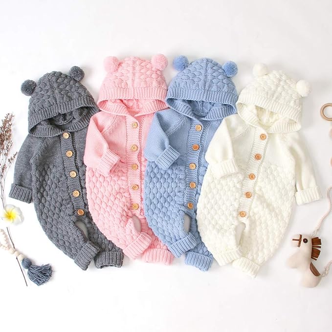 MiMiey Neugeborenes Baby Kapuze Gestrickte Strampler Overall Winter w/ärmer Schneeanzug f/ür Jungen M/ädchen