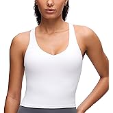 CRZ YOGA Butterluxe V Neck Crop Tank Tops for Women - Racerback Wireless Padded Yoga Longline Sports Bra