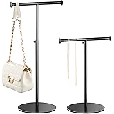 niffgaff 2 Pack T Bar Purse Display Stand Tabletop: Adjustable Height Handbag Holder, Countertop Hanging Rack for Long Necklace Scarf Lanyard, Black