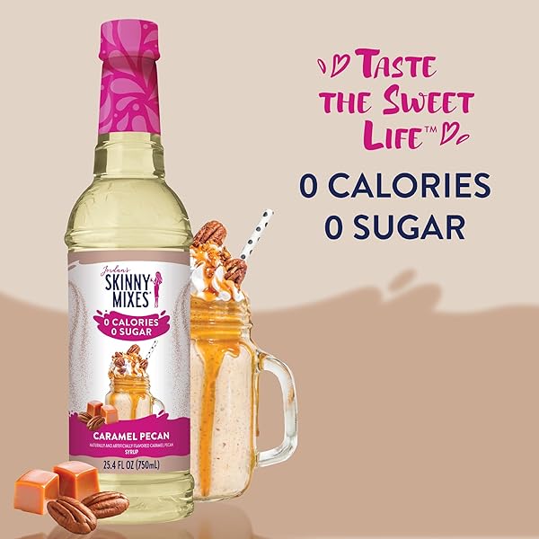 JORDAN’S SKINNY SYRUPS SUGAR FREE COFFEE SYRUP, CARAMEL PECAN FLAVOR DRINK MIX, ZERO CALORIE FLAVORING FOR CHAI LATTE, PROTEIN SHAKE, FOOD & MORE, GLUTEN FREE, KETO FRIENDLY, 25.4 FL OZ, 1 PACK