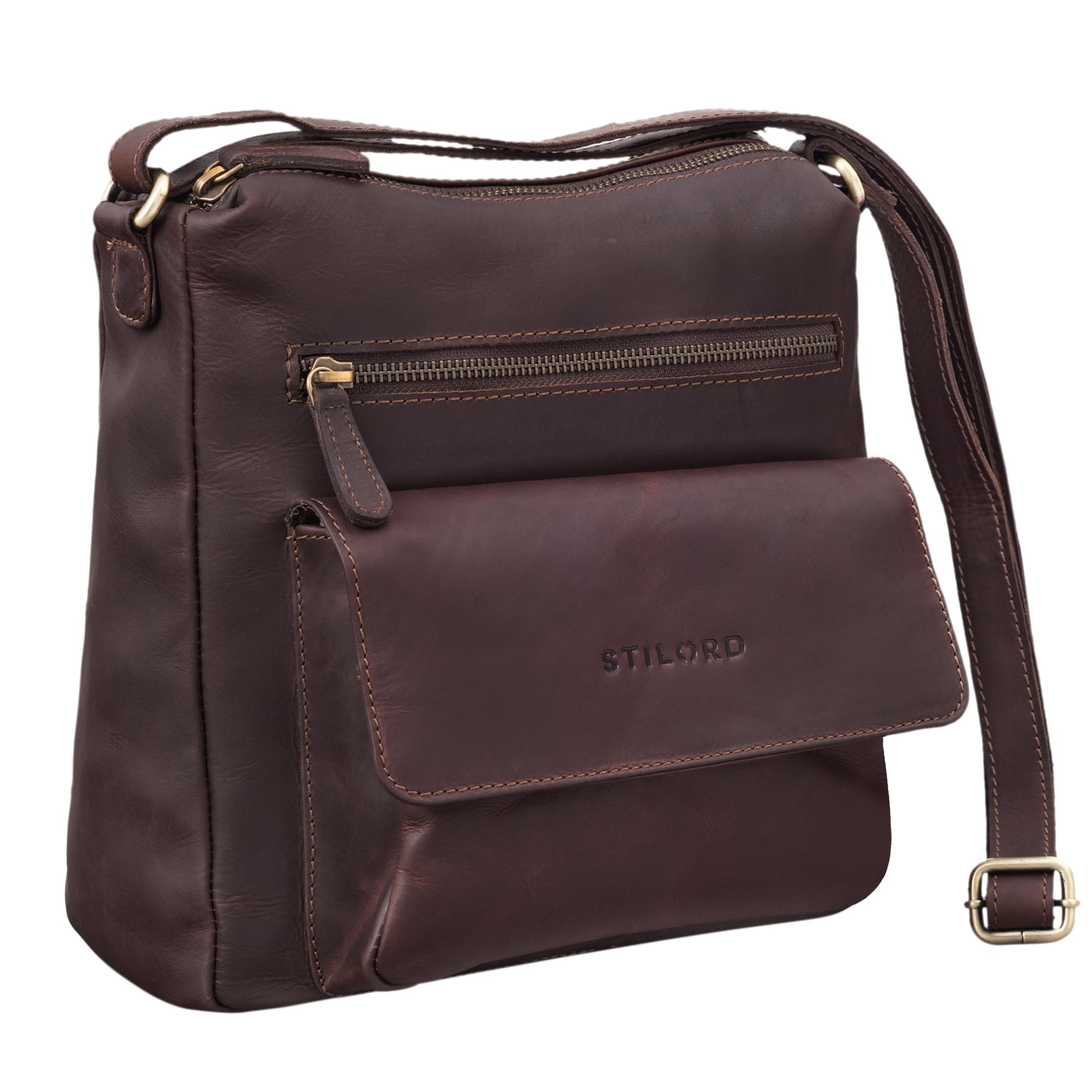 STILORD "Mira" Vintage Shoulder Bag 12.2 pouces Women/Handbag Leather/Evening Tote Genuine Leather Colour:Cognac Dark Brown
