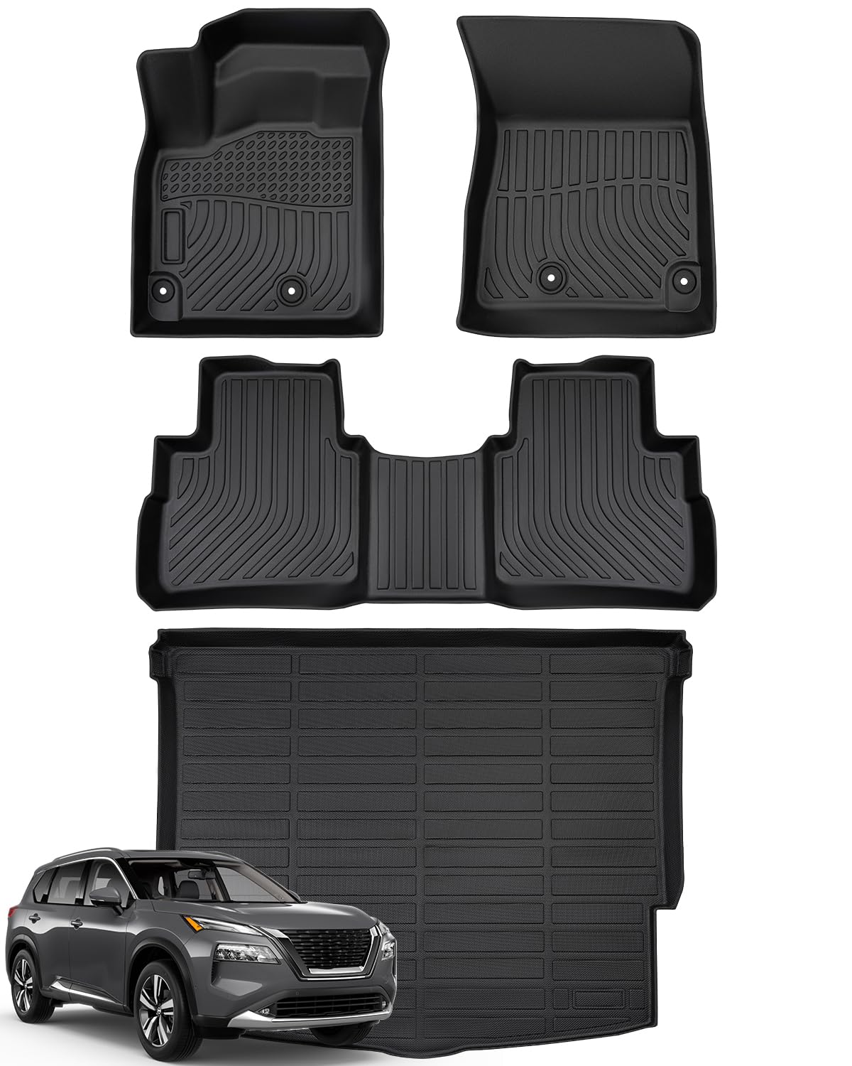Photo 1 of COTAZA for Nissan Rogue 2025 2021 2022 2023 2024 Floor Mats & Cargo Liner, for Nissan Rogue All Weather Floor Mats, for Rogue Accessories Rubber Black 2021-2023 2024 2025(Not for Select&Sport Models)