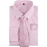 Alizeal 3pcs Mens Dress Shirt with Tie Pocket Square Set Classic Long Sleeve Shirts Matching Necktie Button Down Shirt