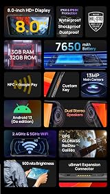 Ulefone Armor Pad Lite Rugged Tablet 8" HD+ 6GB RAM 32GB ROM IP68/IP69K GPS view 2