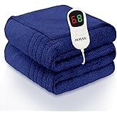 JKMAX Heated Electric Blanket Full Size - 72"x84" Heating Blanket with 10 Heating Levels & 5 Time Settings Over-Heat Protection, Winter Warmer for Adults with ETL Certification（Navy Blue）