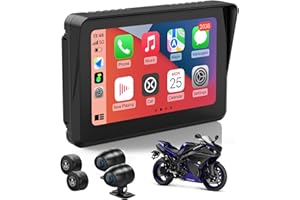 CARABC Portable Wireless Apple Carplay & Android Auto for Motorcycle with 1080p Front & Rear Cameras (IMX307 Chip) & Tire Pressure Monitoring (TPMS) IPX7 Waterproof 5" IPS Touchscreen
