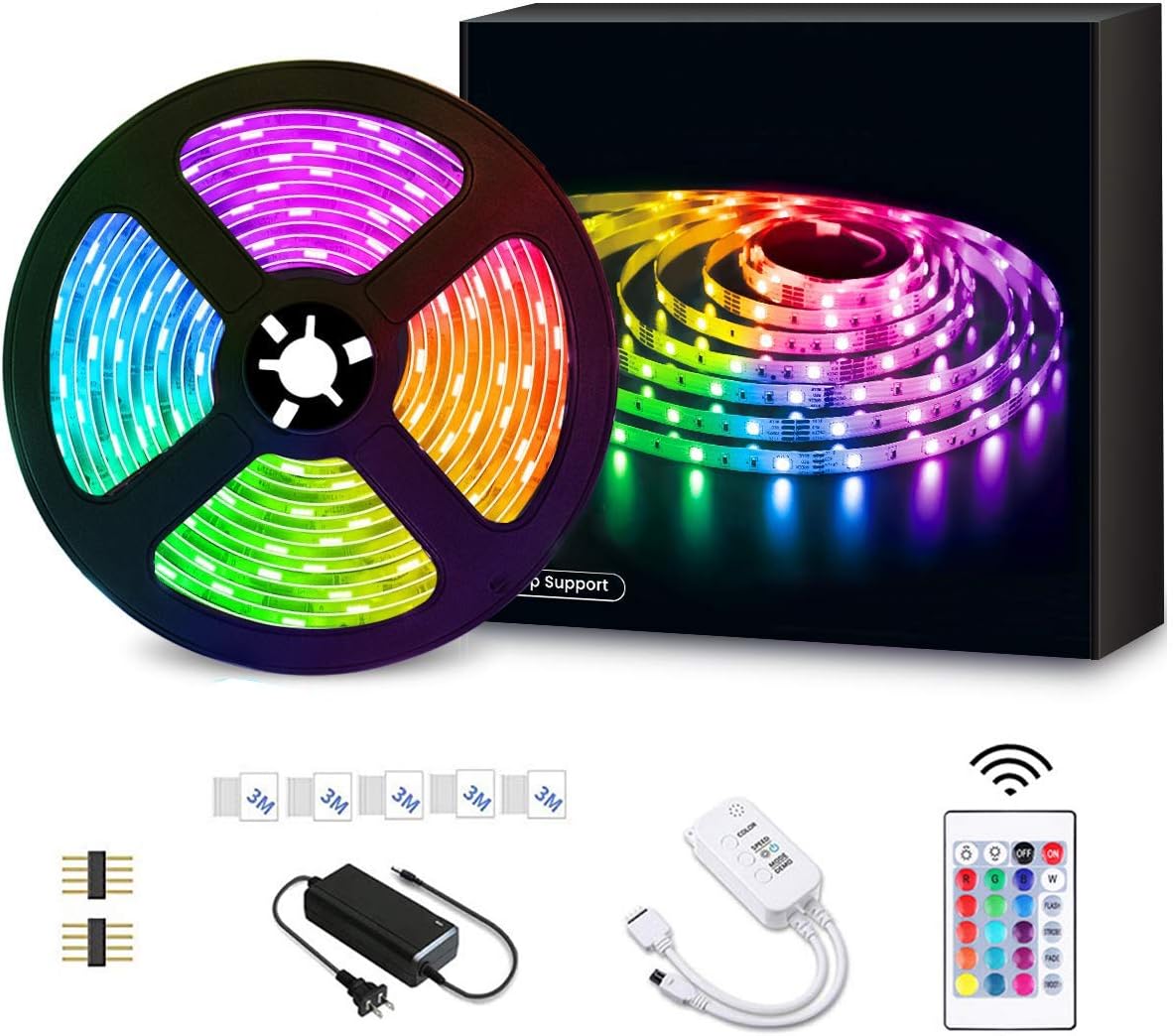 LED Strip Lights, AUSPICE Color Changing RGB LED Rope Light, 300 LED 16.4ft RGB 5050 LED Light Stripe, PIR Remote Controller with 44 Keys, 12V Power Supply for Home Decoration, Parties