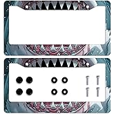 Shark Teeth License Plate Frame Funny Fantastic Brutal License Plate Personalise License Plate Frames Rust-Proof Stainless Steel Metal Car Plates Tag Funny Decor Men Women 12.2" X 6.2"