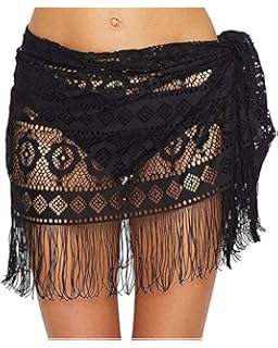 Abravo Mujer Traje de Baño Pareo Hueco Brocado Encaje con Borla de Cubrir Bikini de Playa Cover Up