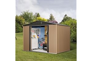 HARMONYHEALTH 8FT x 6FT Sheds & Outdoor Storage, Metal Garden Shed, Outdoor Storage Shed, Metal Utility Tool Storage Shed with Door Lock, Waterproof Roofs, for Backyard Garden Patio Lawn, Brown