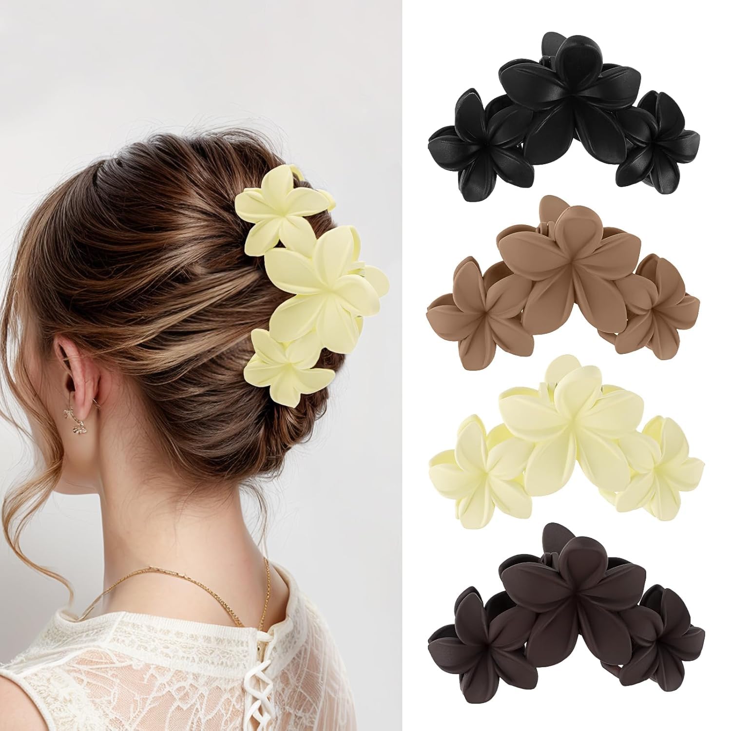 6 Pcs Flower Claw Clips Flower Hair Clips for Women Girls Thick Hair Matte Big Hair Claw Clips Non Slip Strong Hold Hair Barrettes Headwear Accessories for Thin Hair