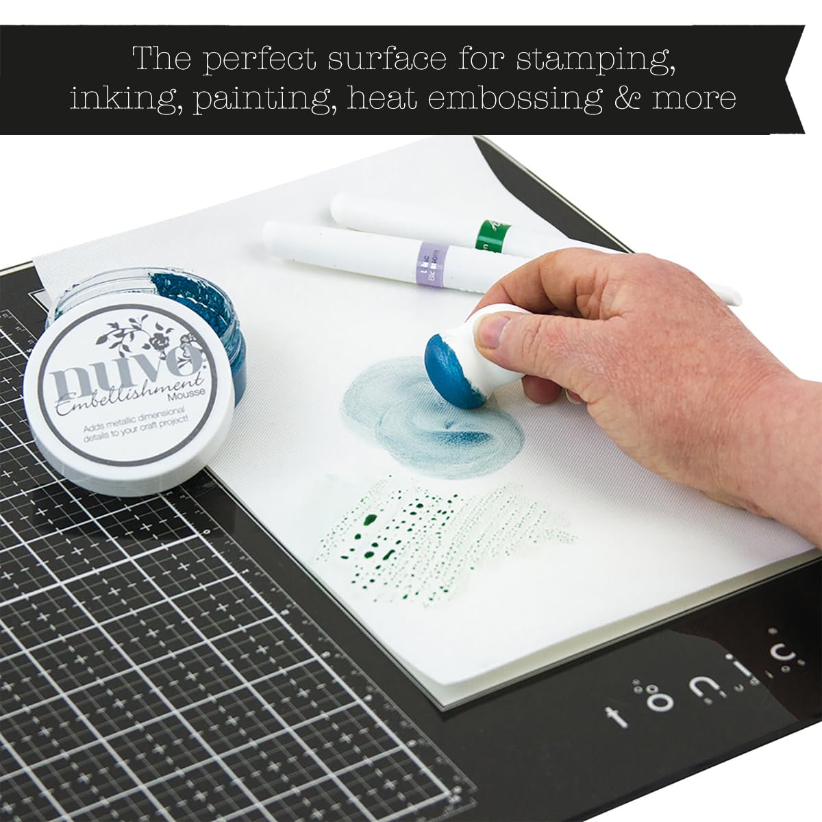 Tonic Studios Replacement Palette for Glass Cutting Mat - 7.5x11 Inch Non-Stick Overlay for Mixing Paints, Inks, and Stamping - Removable and Easy to Clean