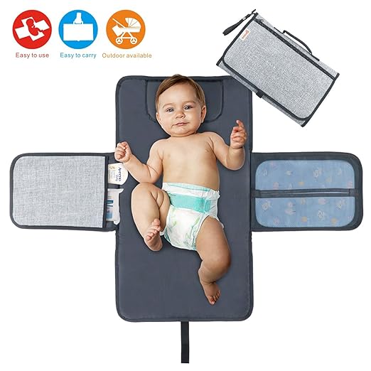 Idefair tragbar Wickelunterlage, wasserdicht Wickelunterlage mit Kopfpolster, Taschen, zusammenklappbar Infant Urinal Pad Bab