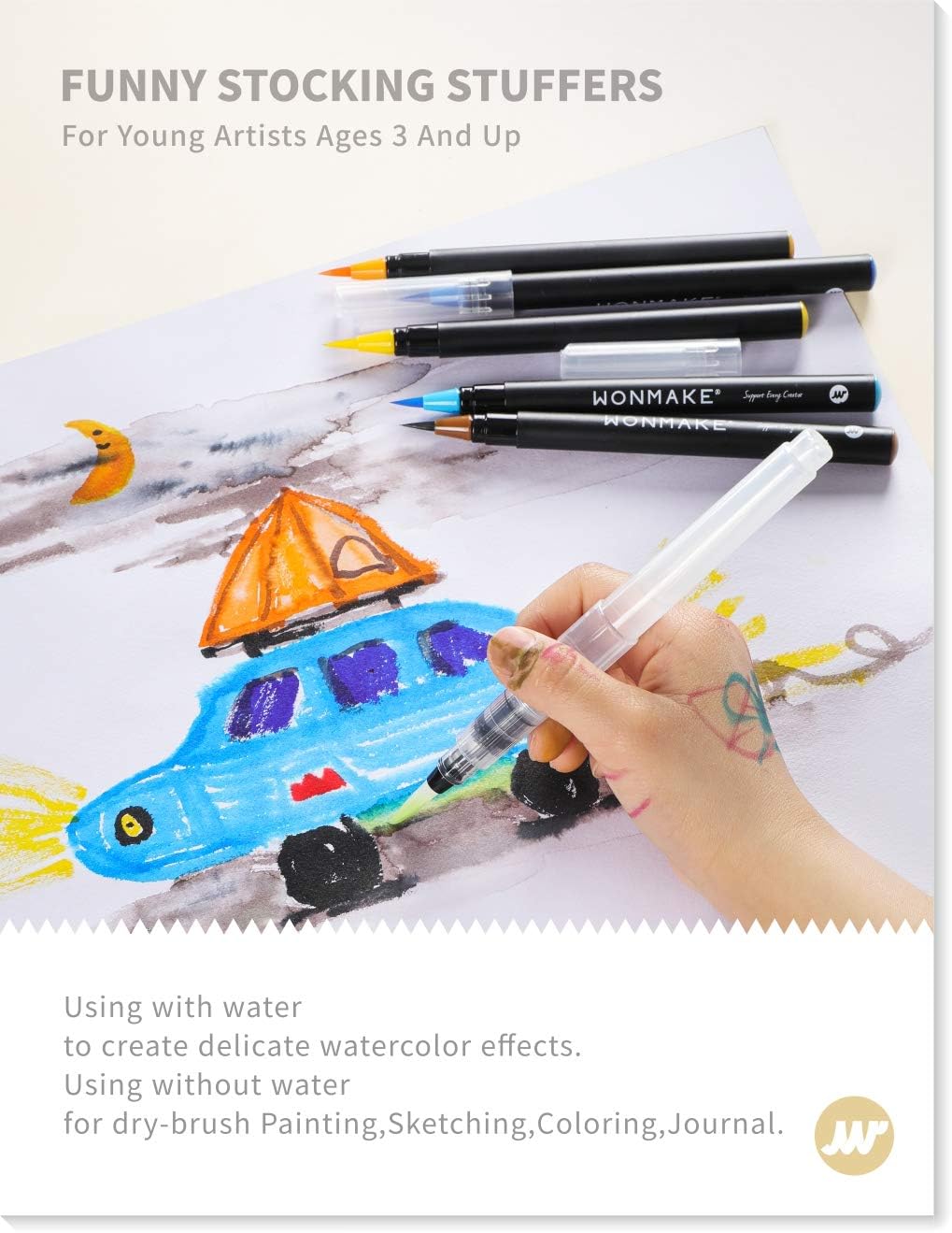 WONMAKE Pre-Toned Watercolor Paint Set for Kids, Brush Pens Washable Paint Brush Markers, Arts and Crafts Supplies for Kids, Used in Coloring | Drawing | Journal (24-color) : Office Products